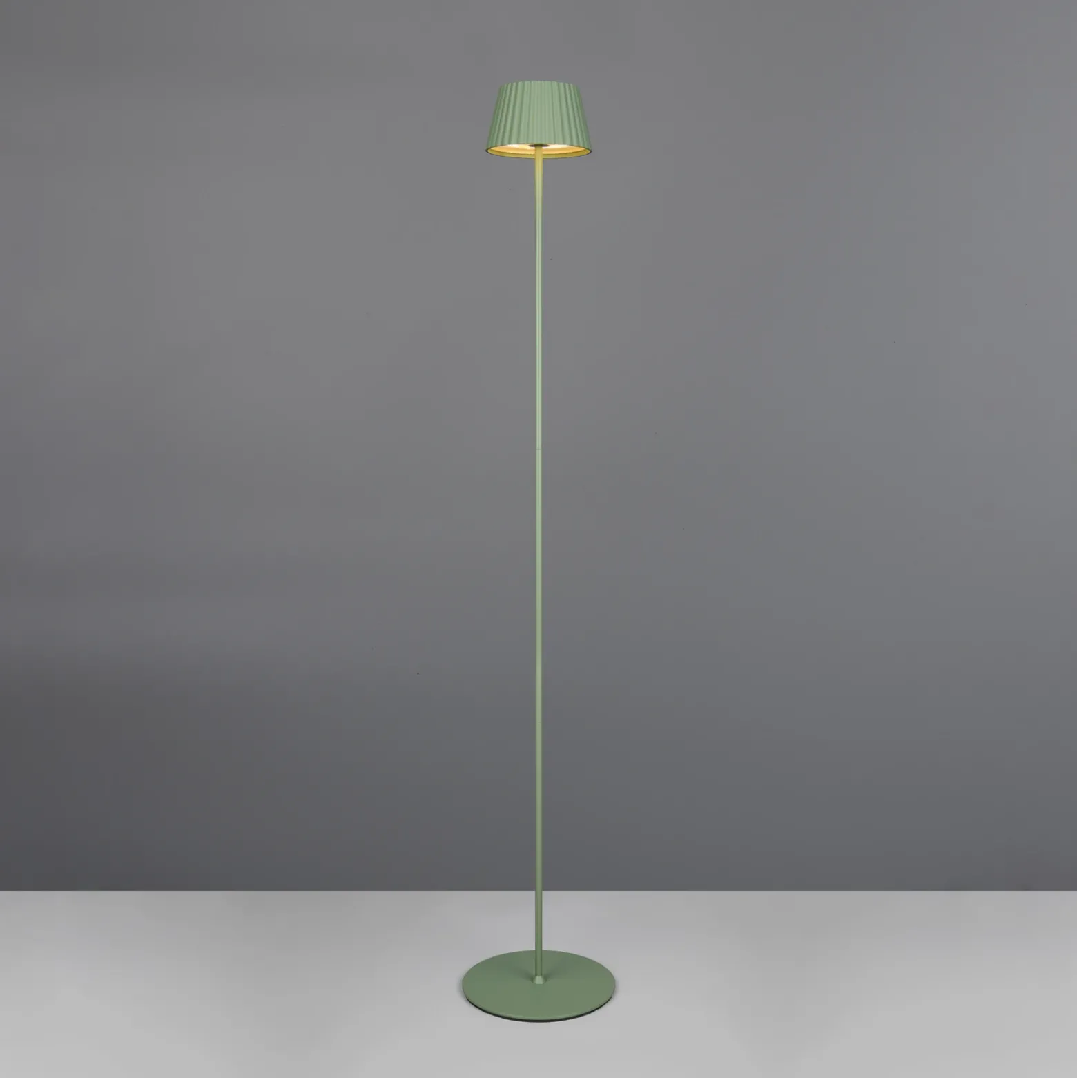 Suárez lámpara de pie LED recargable, verde, altura 123 cm, metal