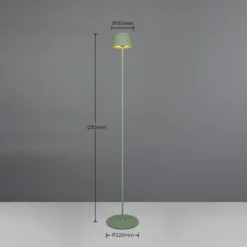 Suárez lámpara de pie LED recargable, verde, altura 123 cm, metal