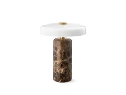 Trip LED lámpara de mesa recargable, marrón / blanco, mármol, vidrio, IP44
